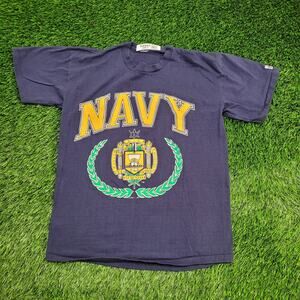 Vintage NAVY Shirt Medium 19x25 Navy Blue